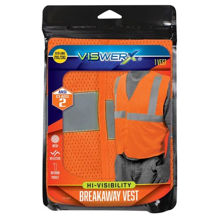 VISWERX Hi-Vis Breakaway Vest - ANSI CL2 Orange 2XL/3XL 127-23017